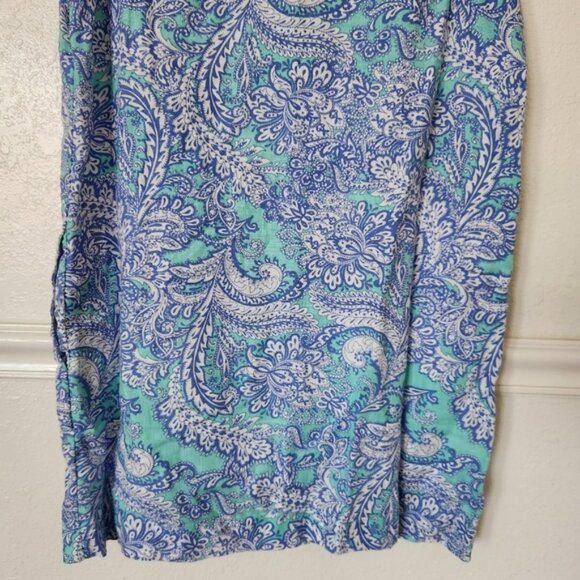Cynthia Rowley Linen Dress US 8 Blue Paisley Print Sleeveless Pockets Summery - Picture 6 of 9